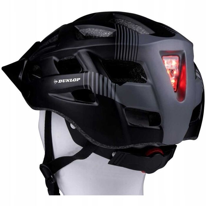 Kask Rowerowy Dunlop MTB 6xLED Czarno-Szary 58-61 cm wentylacja,daszek