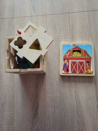 Drewniane zabawki sorter + układanka