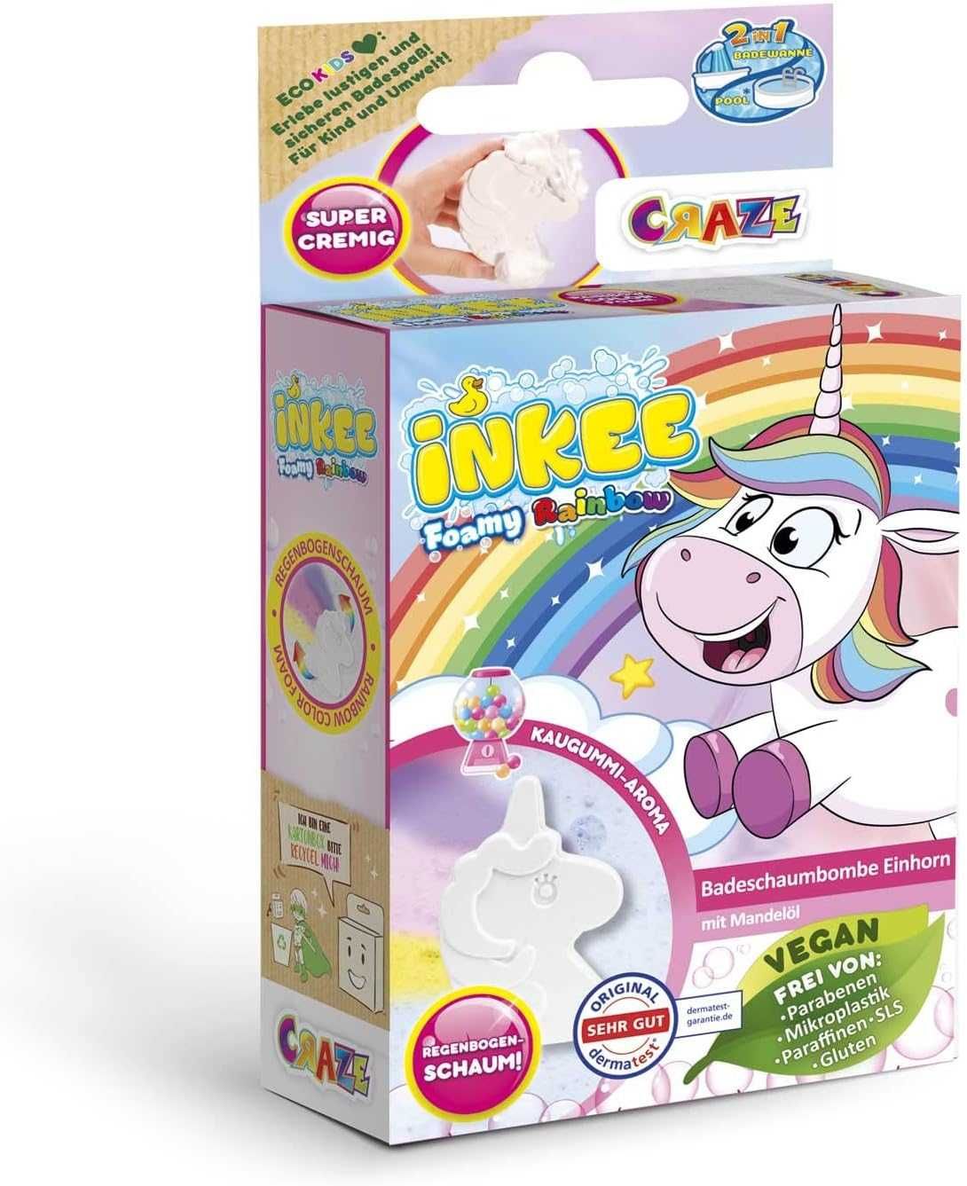 INKEE FOAMY RAINBOW kula do kąpieli jednorożec zapach guma balonowa