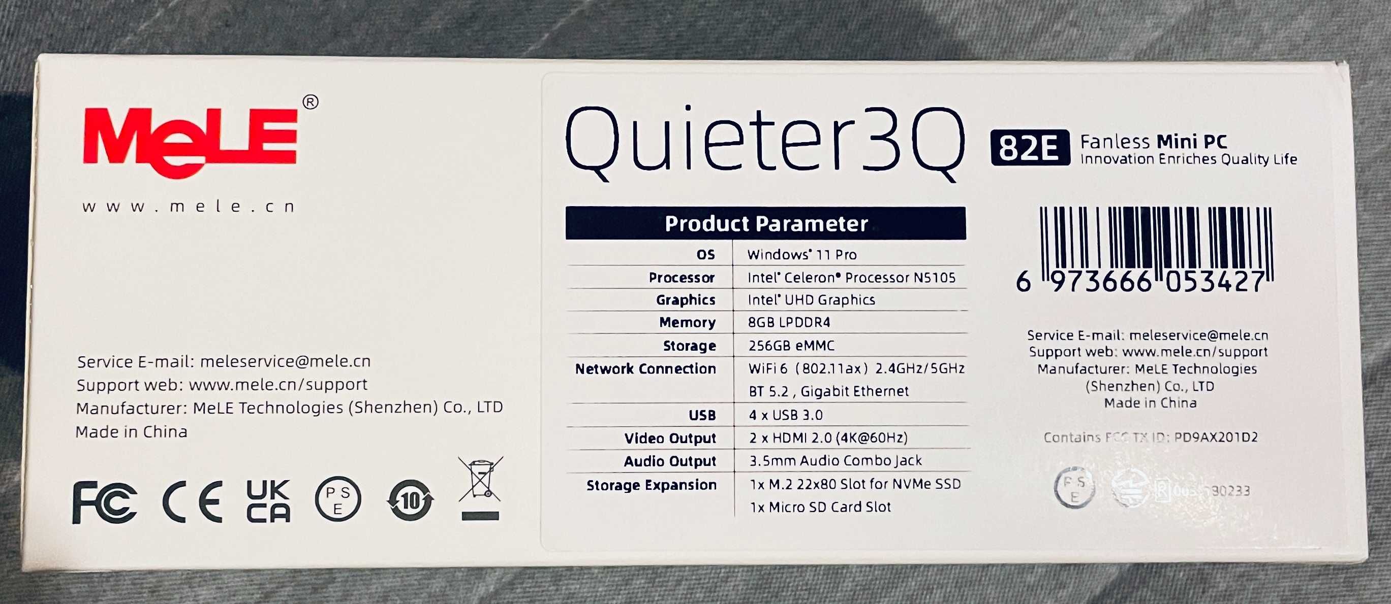 MELE Quieter3Q 82E Win11PRO 8GB/256GB BT5.2 Gigabit LAN 4K60Hz