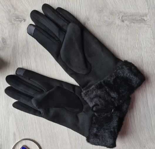 Cieple damskie rękawiczki jesienno-zimowe z ekranem dotykowym futerko
