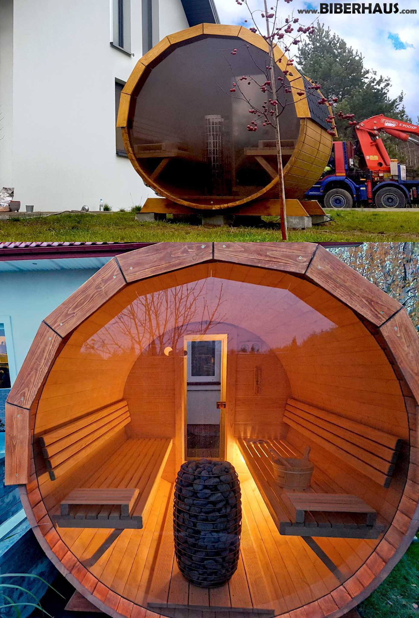 Sauna ogrodowa 250cm + OKNO 100% + Akcesoria + BECZKA 500L GRATIS