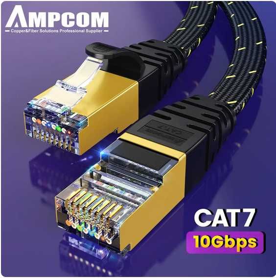 Kabel Lan RJ 45  płaski czarny CAT8 5m., Cat7 5m.