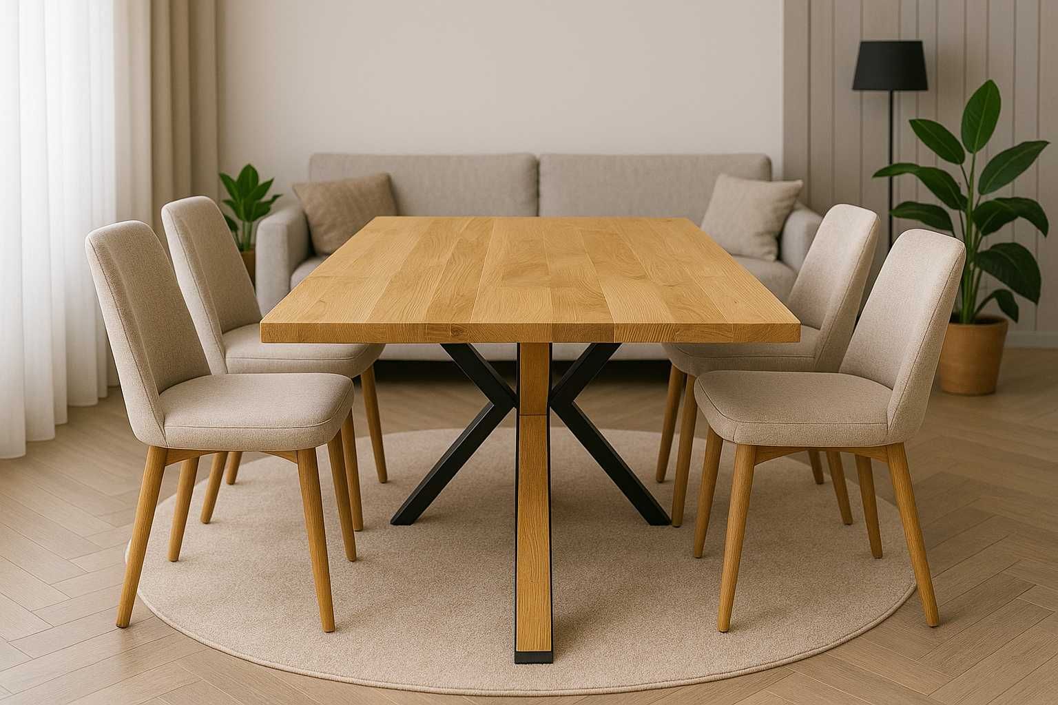 Stół Pająk Dębowy LOFT, 100% Lite Drewno DĄB, Rozkładany.