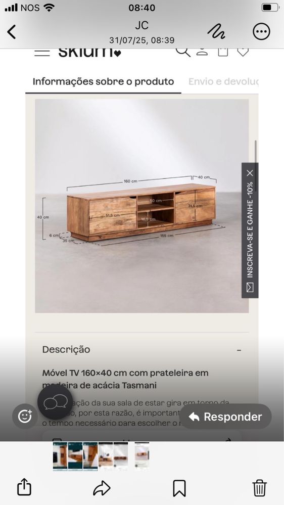 Móvel TV madeira de acácia Tasmani da marca SKLUM