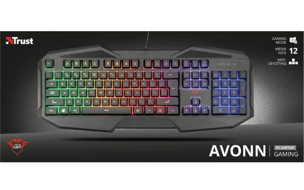 Teclado Gaming TRUST 830-RW Avonn (Membrana - Português - Preto)
