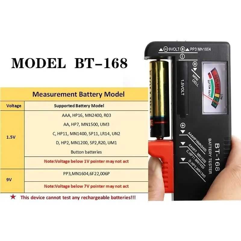 Testador de bateria/pilhas universal BT-168, Novo.