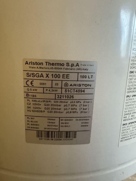 Ariston Bojler Podgrzewacz gazowy 100l