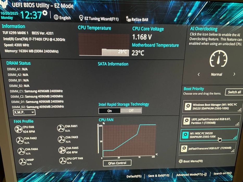 s2066 Asus TUF X299 Mark 1  i7-7740X 16gb DDR4  Водянка Intel