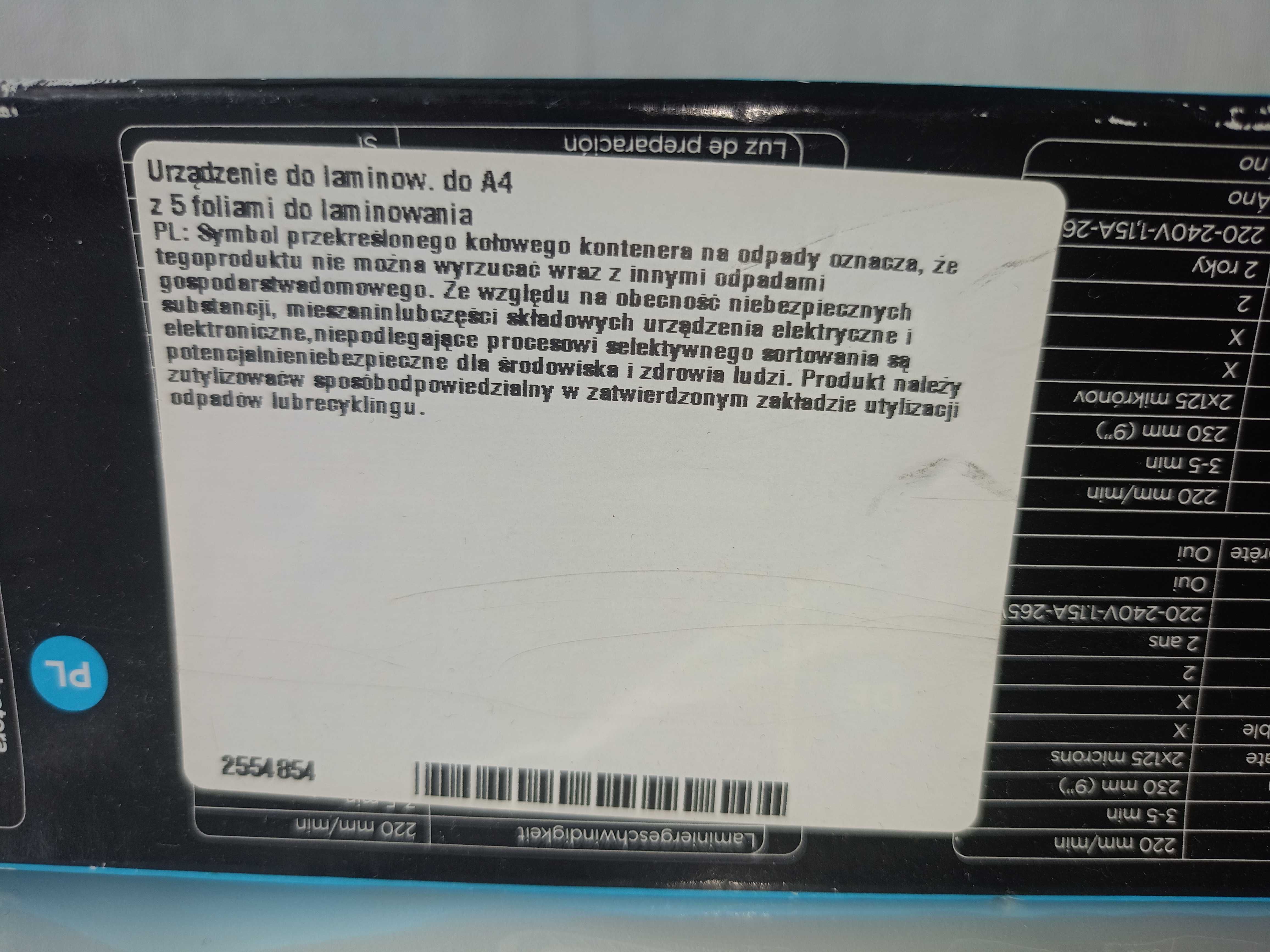 Laminator na gorąco FICHERO A4  + 2 opakowania koszulek. NOWY.