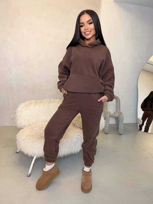 Black Friday Жіночий костюм Фліс шоколад худі джогери