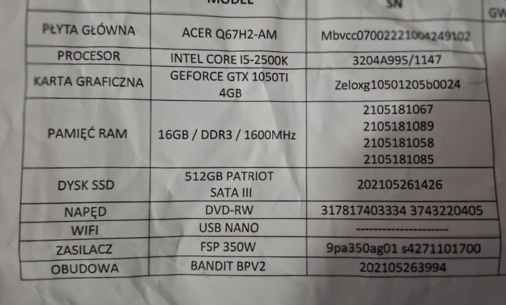 Komputer gamingowy RGB Geforce GTX Intel Core oraz 16GB RAM 512GB ssd
