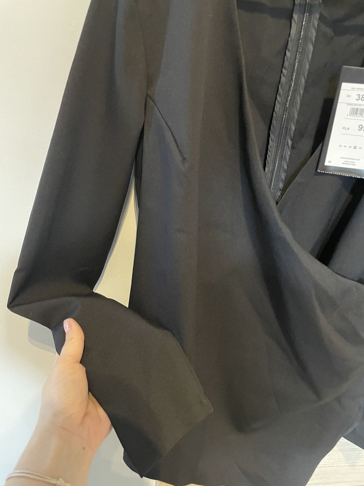 Nowa bluzka elegancka kopertowa zakładana czarna zakładkę
