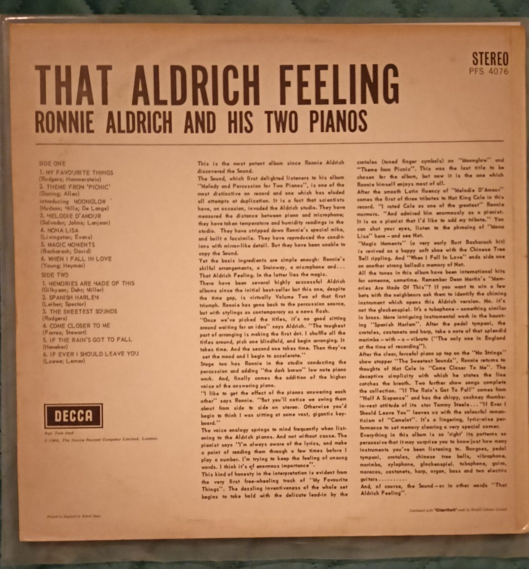 Ronnie Aldrich And His Two Pianos ‎– That Aldrich Feeling płyta winylo