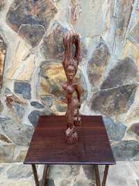 Escultura Mulher Madeira exótica África anos 60 Cabinda 59 cm