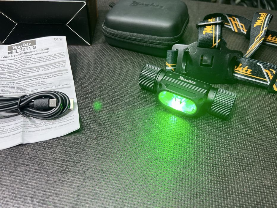 Фонарь налобный Machtz MHL-2211 G + зеленый и красный свет