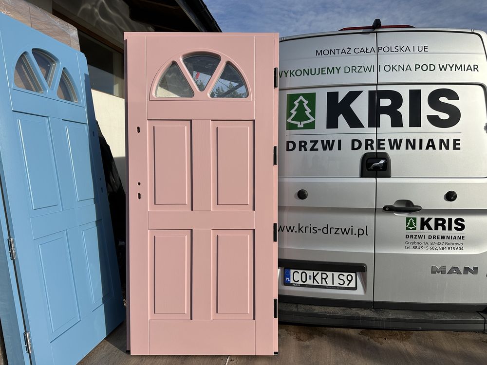 Drzwi zewnętrzne drewniane Angielskie niebieskie Montaż cała Polska