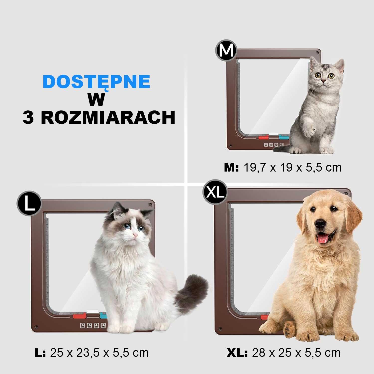 Drzwiczki dla kota psa drzwi wahadłowe z klapą duże brąz brązowe XL