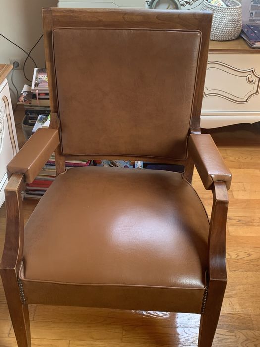 Fotel skórzany drewniany