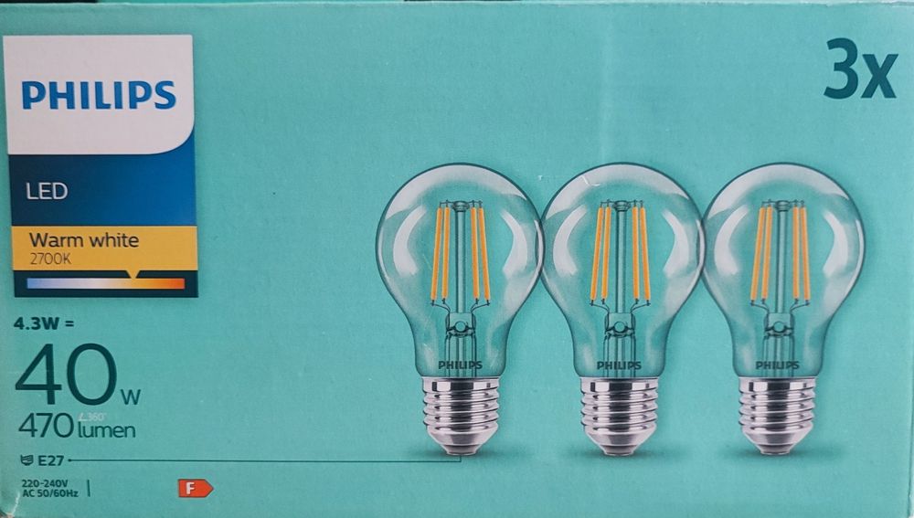 Żarówki Philips led 4.3w 2700k e27