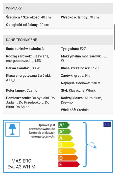 Kinkiet Masiero Eva A3 czarny