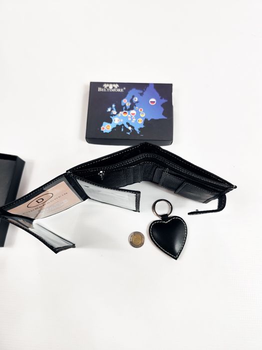 NOWY zestaw Czarny portfel i brelok serce prezent skórzany męski