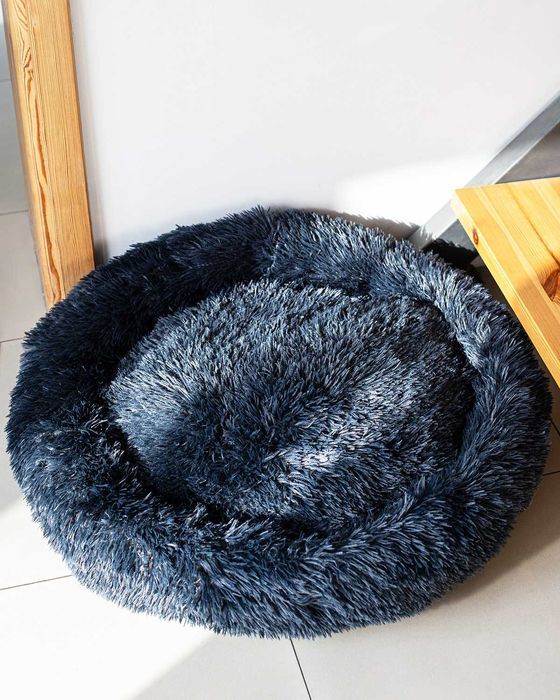 Włochate legowisko dla psa kota miękkie posłanie ciemno szare 80cm L07