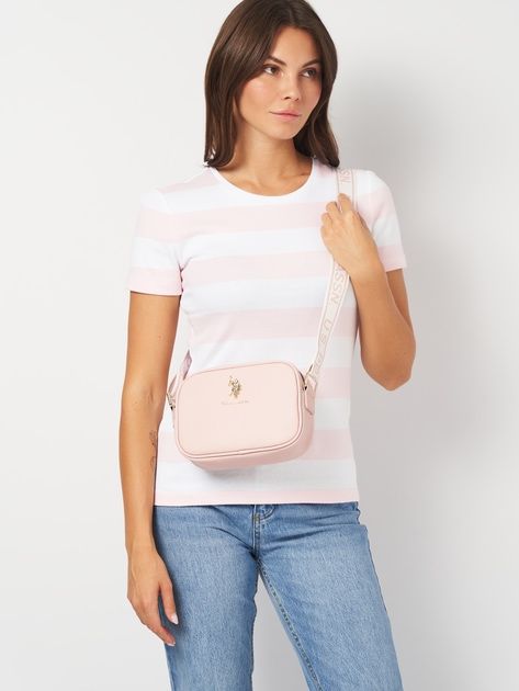 Сумка жіноча рожева кросбоді з ремінцем на плече оригінал us polo assn