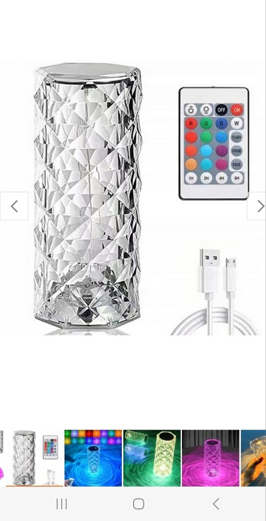 Lampa LED dotykowa Lampka Kryształowa Kolorowa Róża Kryształ RGB Pilot
