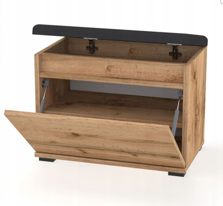 Szafka na buty VB50x30 czarne siedzisko schowek DĄB WOTAN złożona