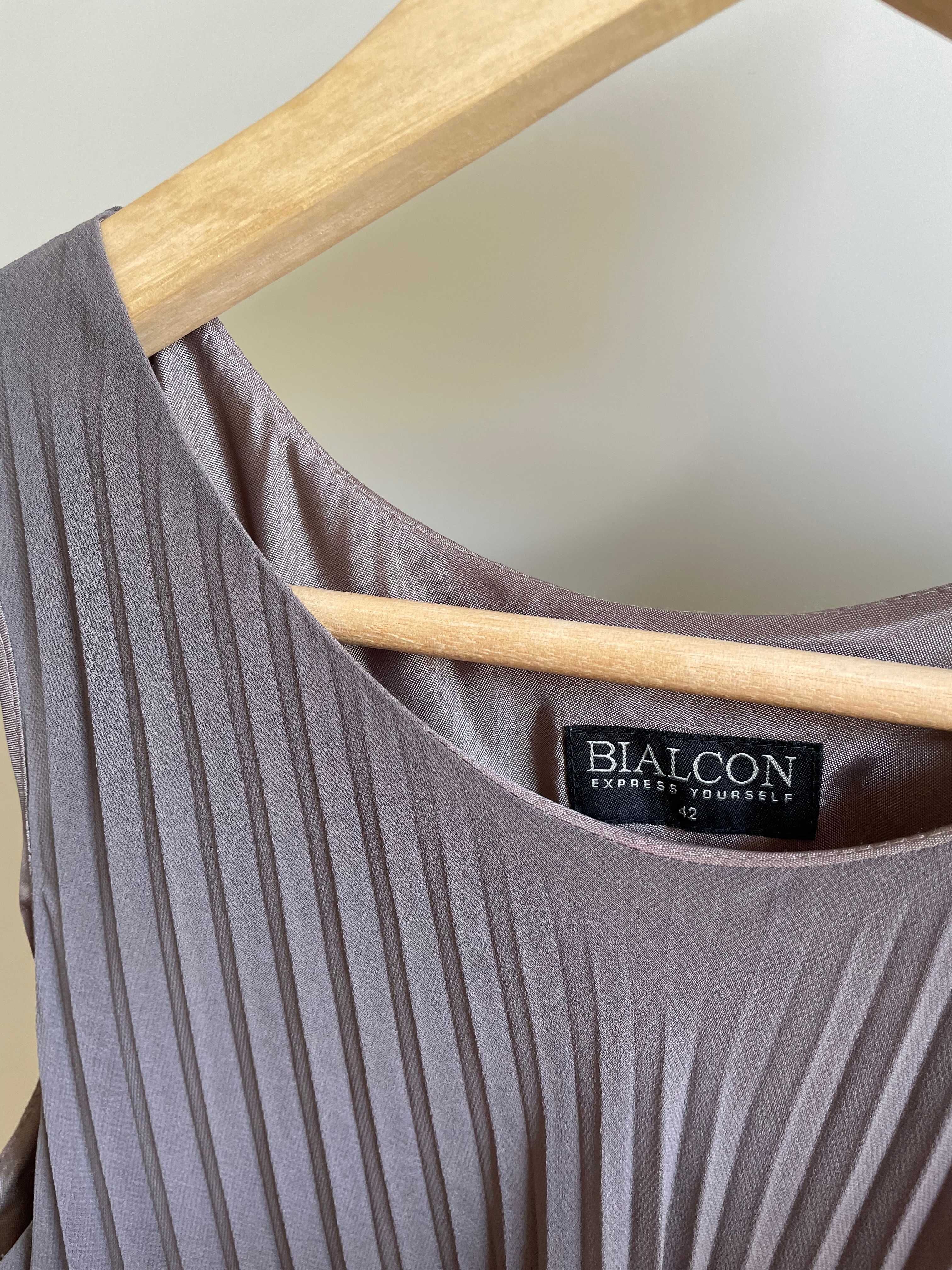 * elegancka sukienka plisowana Bialcon 42 XL ciepło szara *