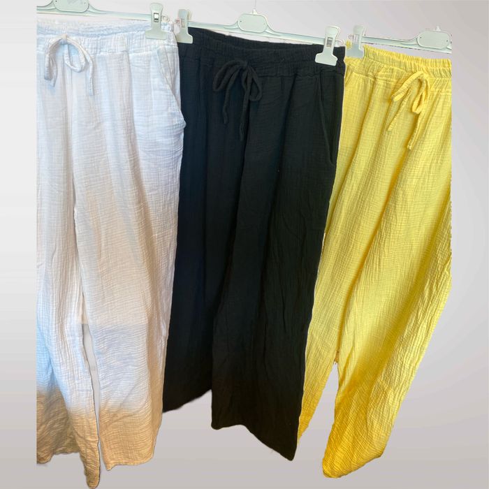 Spodnie Damskie 100% Bawełna Szerokie na Lato Białe