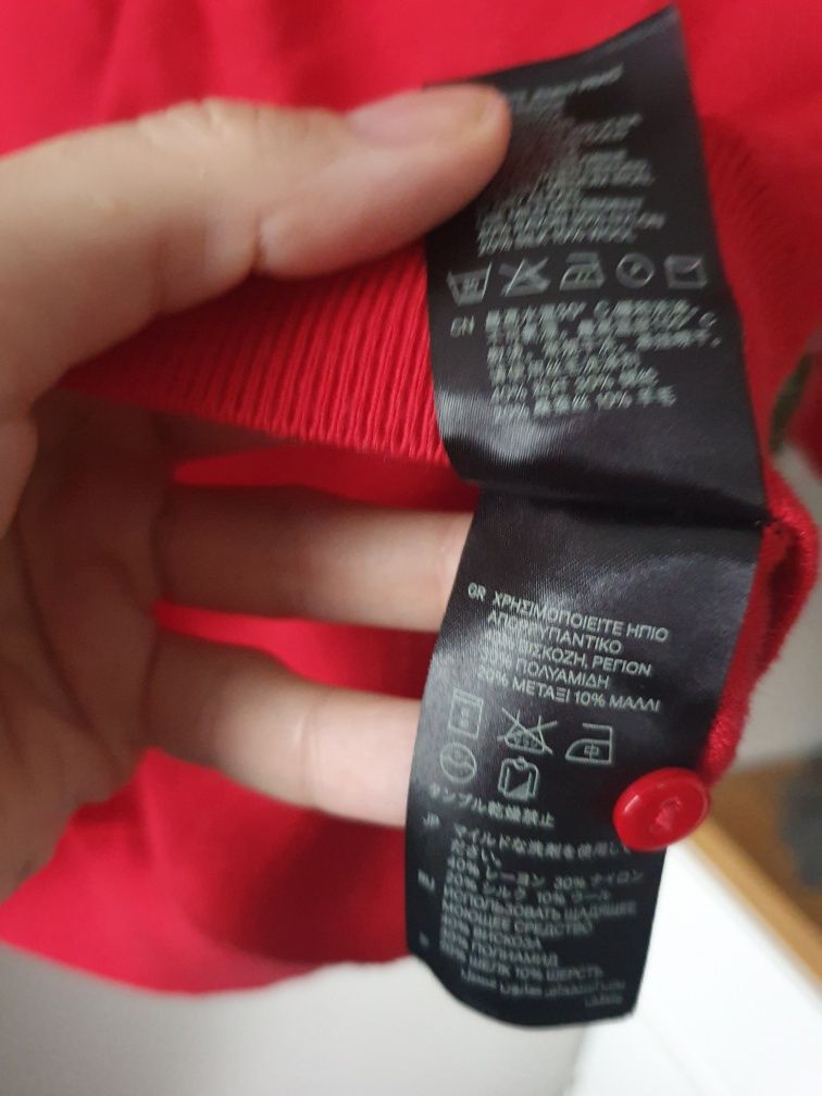 Czerwony malinowy sweter kardigan damski rekaw 3/4 świąteczny H&M S