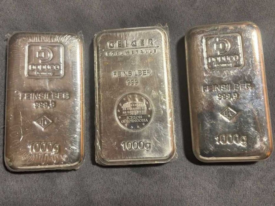 3 lingotes de prata, 1kg : 2 DODUCO  , 1 SCHLOSS GULDENGOSSA