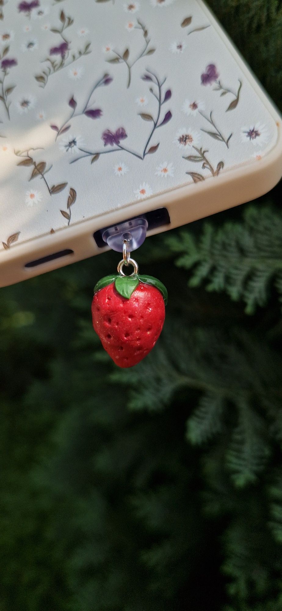 NOWA rękodzieło brelok wtyczka truskawka do telefonu smartphone Iphone