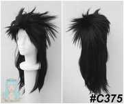 Czarna nastroszona peruka z dłuższym tyłem cosplay wig gwiazda rocka