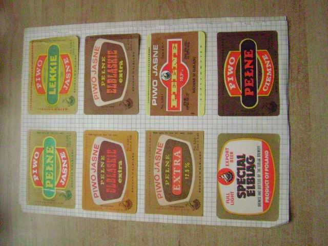 Starocie z PRL Etykiety piwne z PRL = Zestaw 45 sztuk Sierpc i Elbląg
