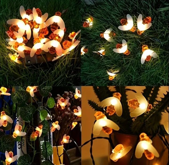 Przepiękne lampki solarne LED-7 m. długości i 50 świecących pszczół.