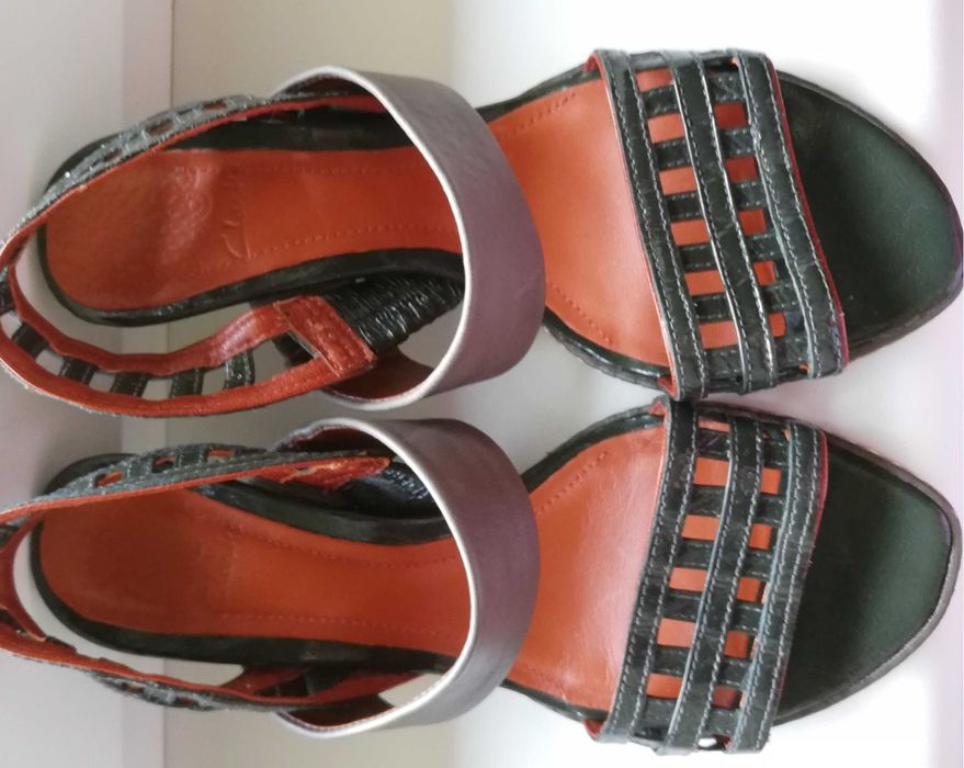 nowe skórzane sandały damskie na klocku 35 / 35,5 skóra naturalna