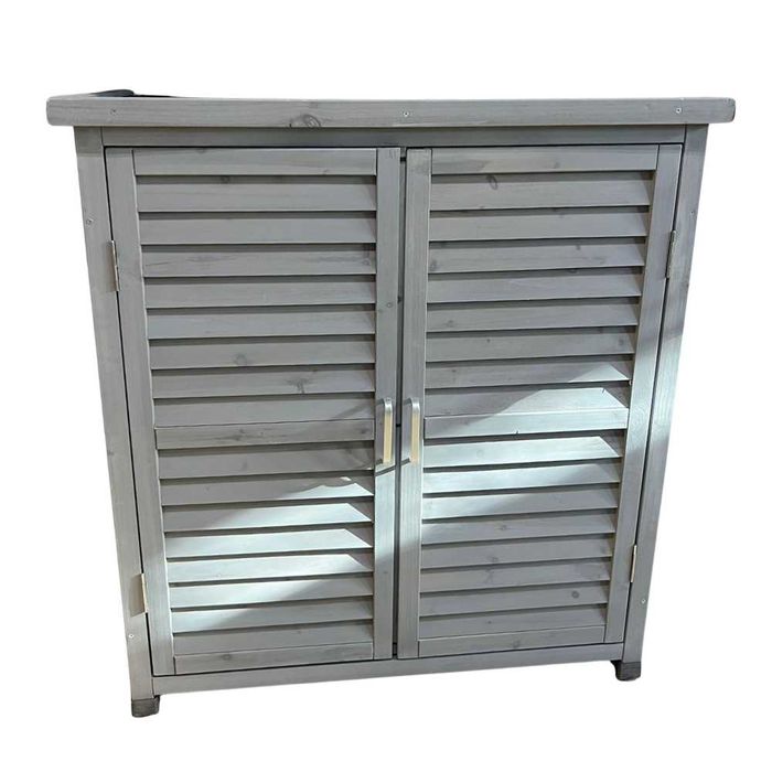 Skrzynia ogrodowa szara pojemna na narzędzia na balkon drewniana