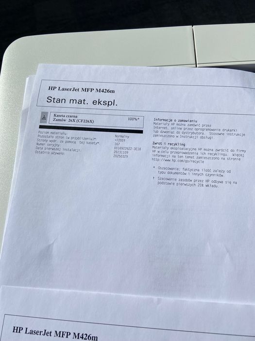 Urzadzenie wielofunkcyjne HP LaserJet MFP M426m niski przebieg