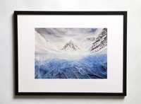 Jezioro skute lodem w górach zima obraz ręcznie malowany akwarela A4