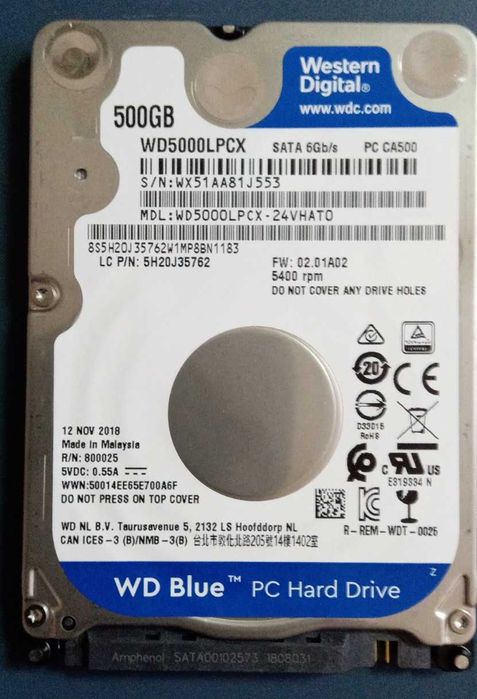 Жесткий диск WD HDD 500GB 2.5" для ноутбука в отл. сост.