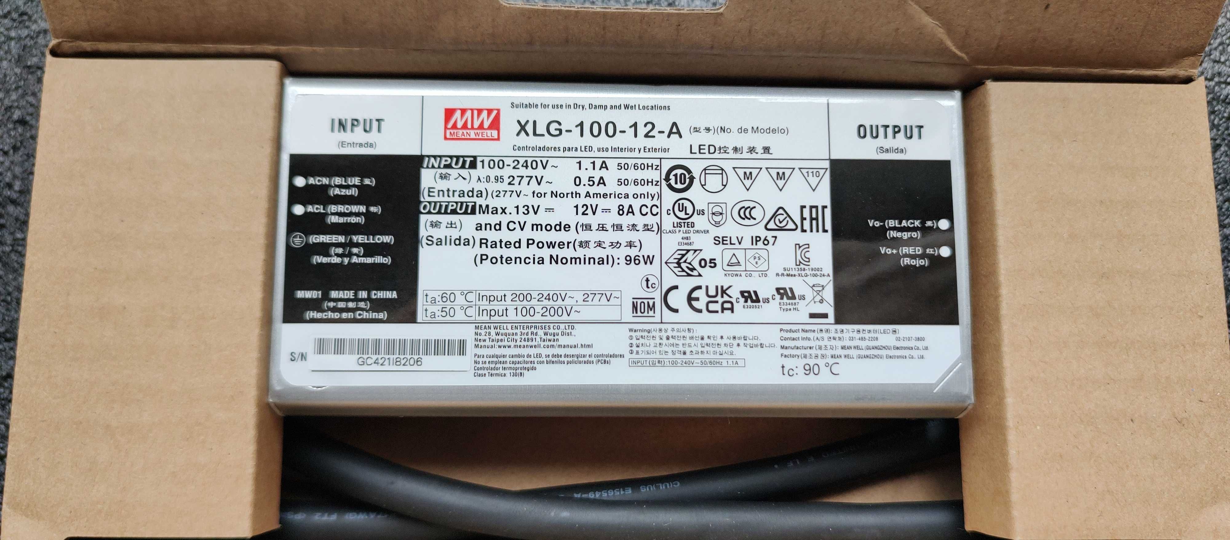 Блок живлення Mean Well 100W 12V 8А IP67 XLG-100-12-A
