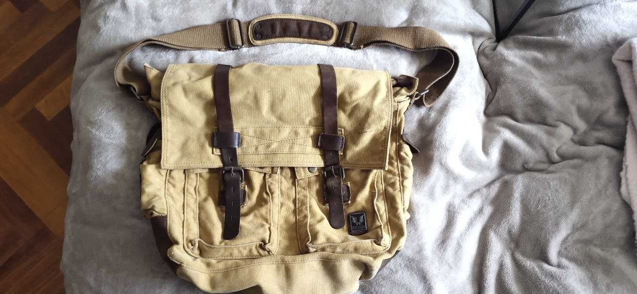 Сумка котон Muchuan чоловіча пісочного кольору з шкірою 39*33*12 см