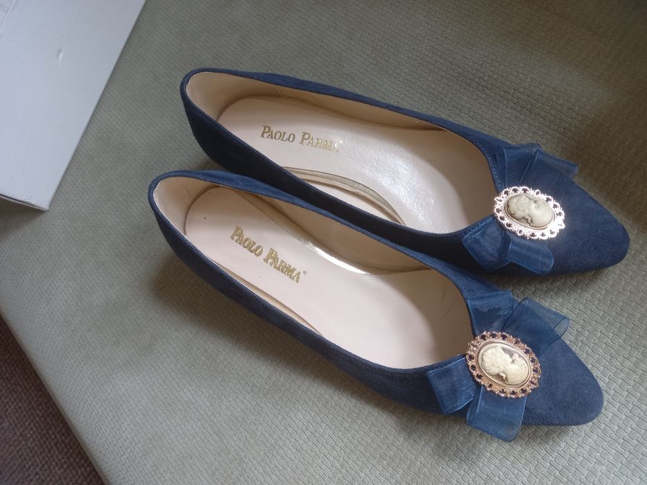 Zamszowe nowe baleriny czółenka niski obcas 37 Paolo Parma