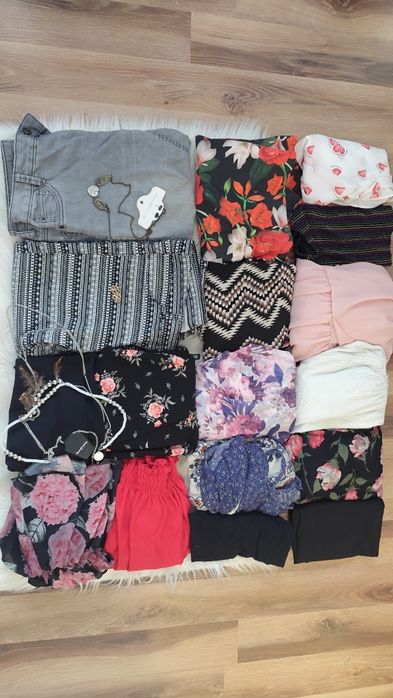 Mega zestaw ubrań S/M Boho nowa biżuteria H&M Mohito Zara 20szt.