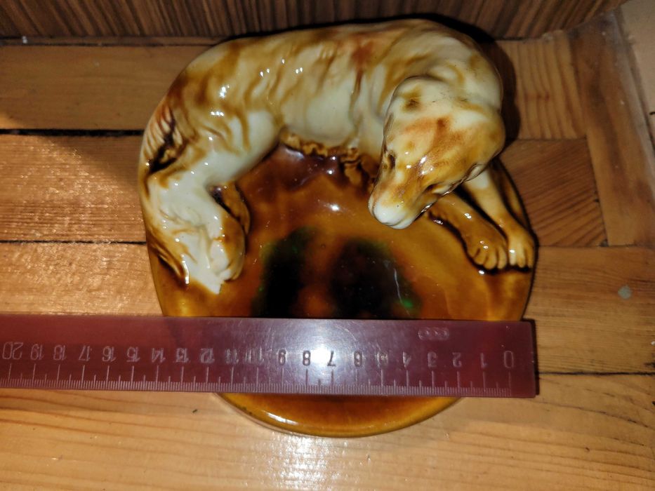 Статуэтка пепельница собака старая гежель, обливная керамика ссср