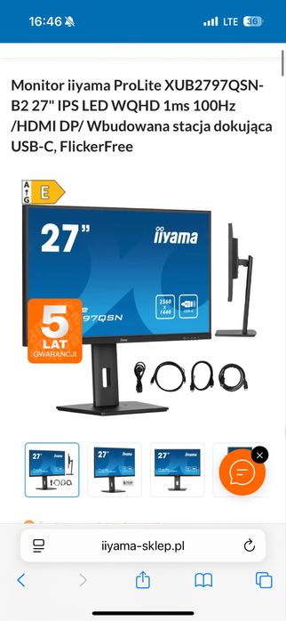 IIYAMA ProLite Xub2797qsn - 27” STACJA USB C (nowy 1100) nie 650