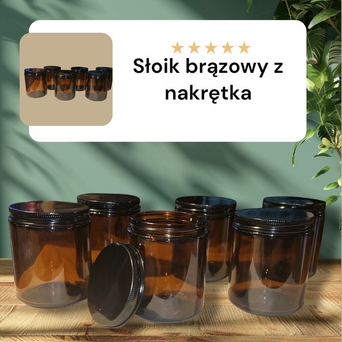 Słoiki szklane z czarną nakrętką 250ml 6 szt + małe kolorowe 50ml 6 sz